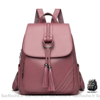 Sac à Dos Femme Elégant Rouge avec Pompons sur Rabat - modèle Mauve - Sac Roche ™
