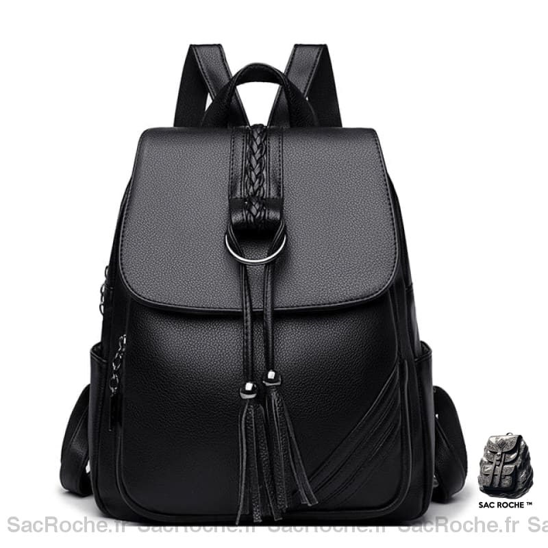 Sac À Dos Femme Elégant Rouge Avec Pompons Sur Rabat Noir Sac A Dos Femme