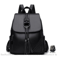 Sac à Dos Femme Elégant Rouge avec Pompons sur Rabat - modèle Noir - Sac Roche ™