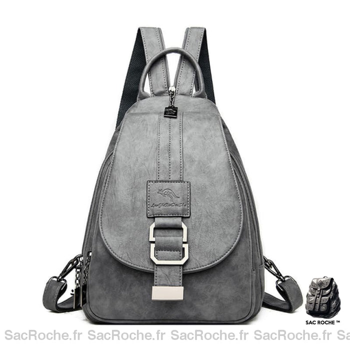 Sac À Dos Femme En Cuir Rabat Mono-Bretelle Gris Sac A Dos Femme