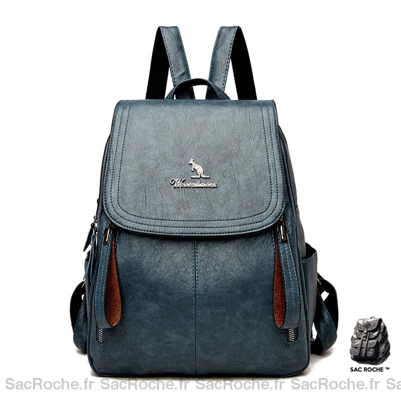 Sac à dos en cuir véritable pour femme - Bleu - Sac à dos en cuir pour femmes Sac à dos