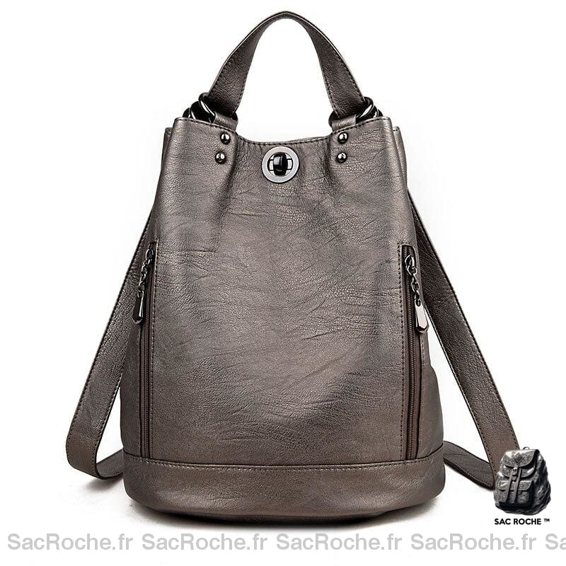 Sac à dos cuir femme style épuré - Gris - Sac à dos Sac