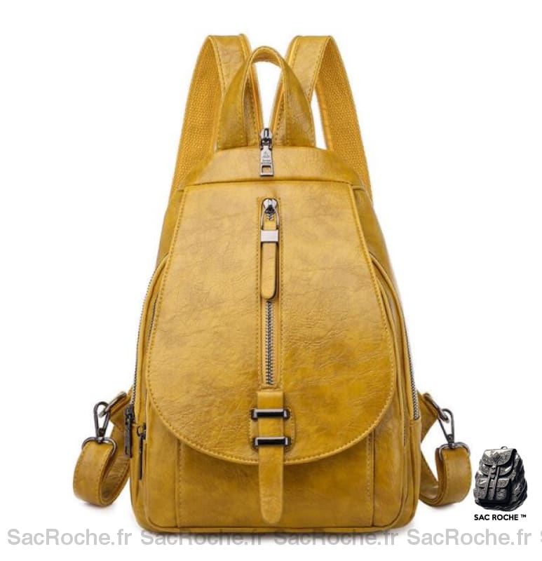 Sac à dos été en cuir PU pour femme - Jaune - Cuir Sac à dos