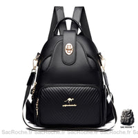 Sac à dos femme grainé noir avec détails dorés - Sac Roche ™