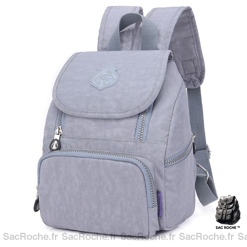 Sac À Dos Femme Gris Clair Avec Rabat