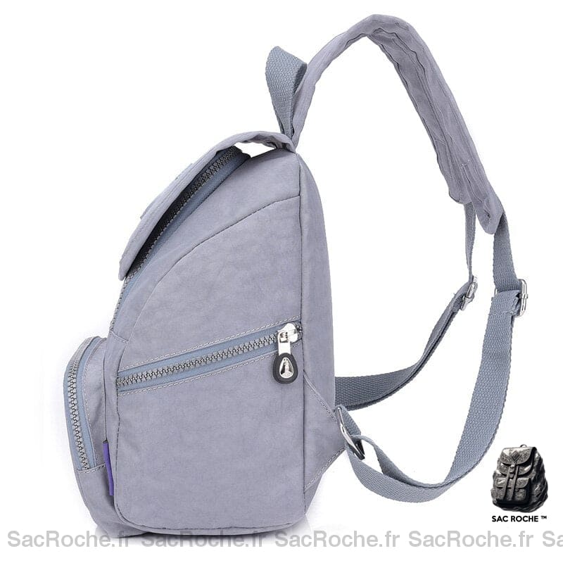Sac À Dos Femme Gris Clair Avec Rabat