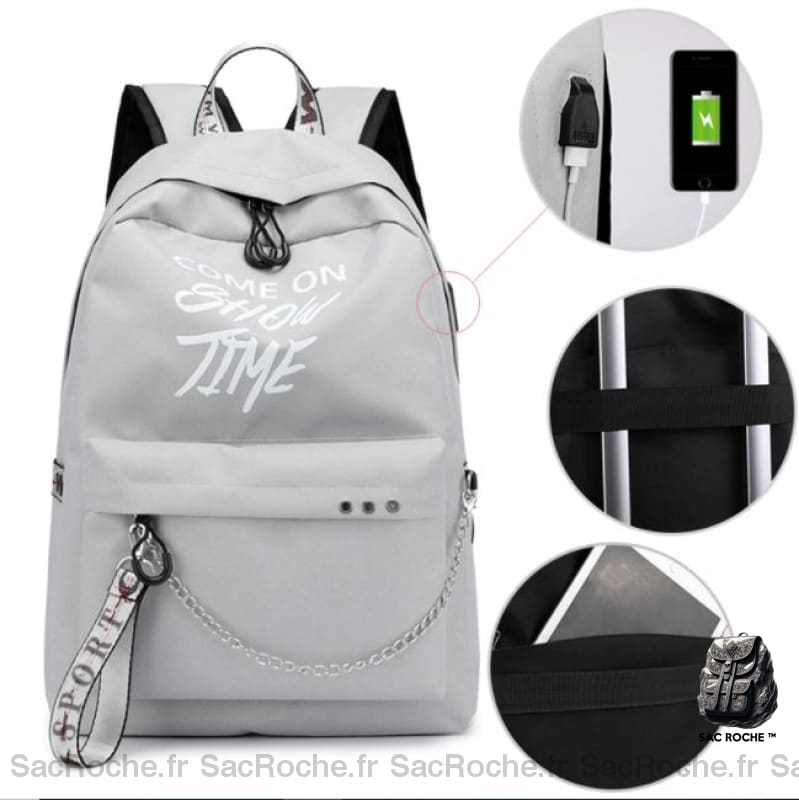 Sac à dos femme à motif lumineux - Gris - Sac à dos scolaire Sac à dos