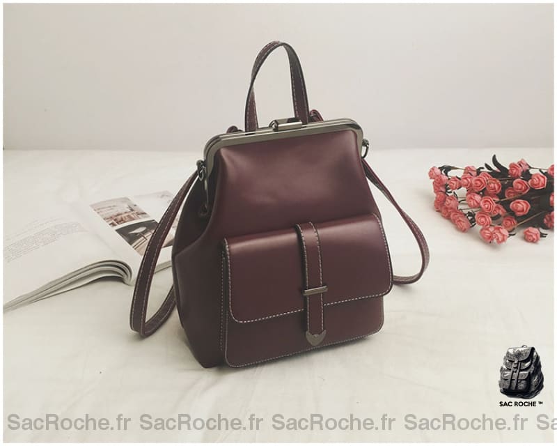 Sac à dos femme en similicuir marron style vintage - Rouge - Sac à main Sac à dos