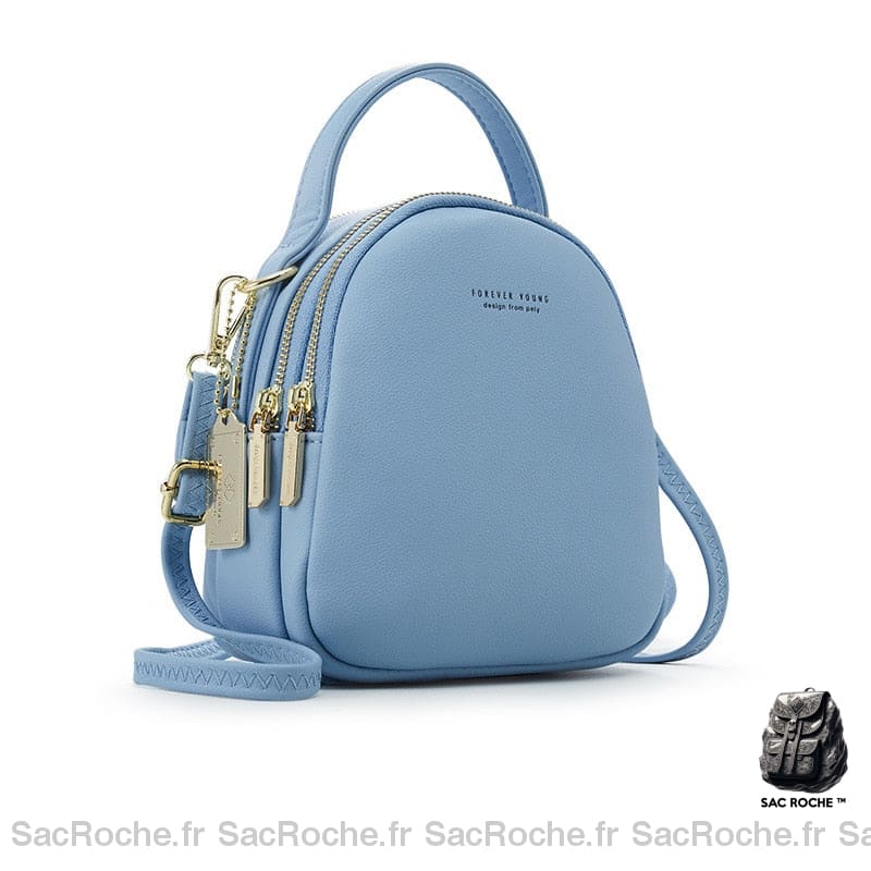 Sac à dos femme petit format multi-zip - Bleu - Sac à dos Sac à dos