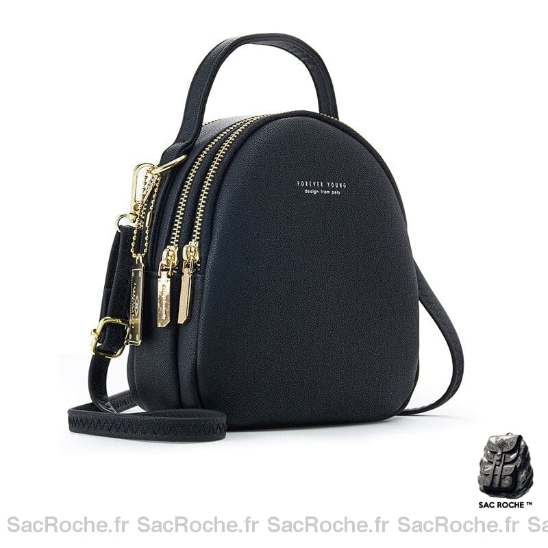 Sac à dos femme petit format multi-zip - Noir - Sac à main Cuir