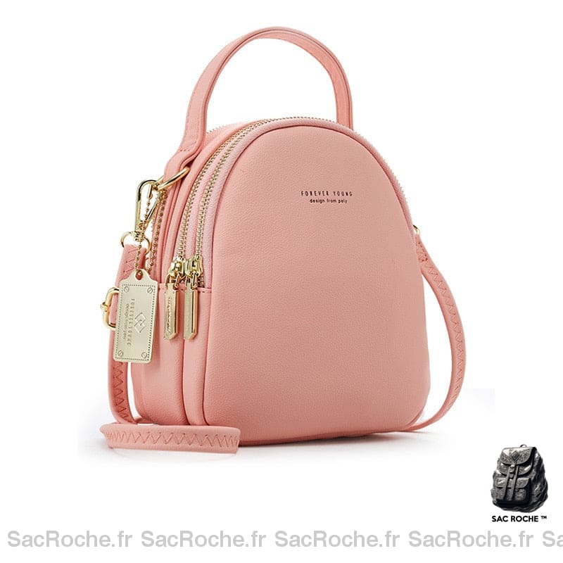Sac à dos femme petit format multi-zip - Rose - Sac à main Sac bandoulière