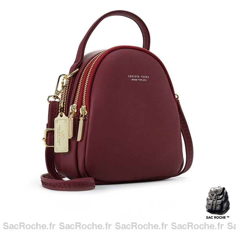 Sac à dos femme petit format multi-zip - Rouge - Sac bandoulière Sac à main