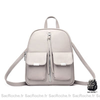 Sac à dos femme multipoches original - simili cuir - modèle Gris - Sac Roche ™