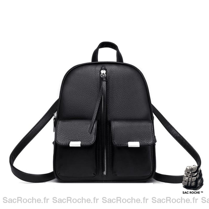 Sac À Dos Femme Multipoches Original - Simili Cuir Noir Sac A