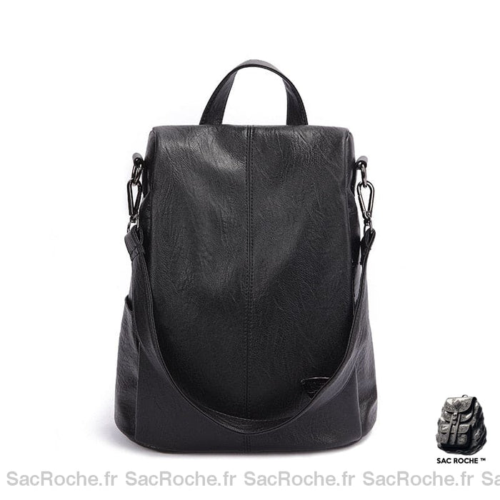 Sac à dos en cuir véritable pour femmes noir avec un fond blanc
