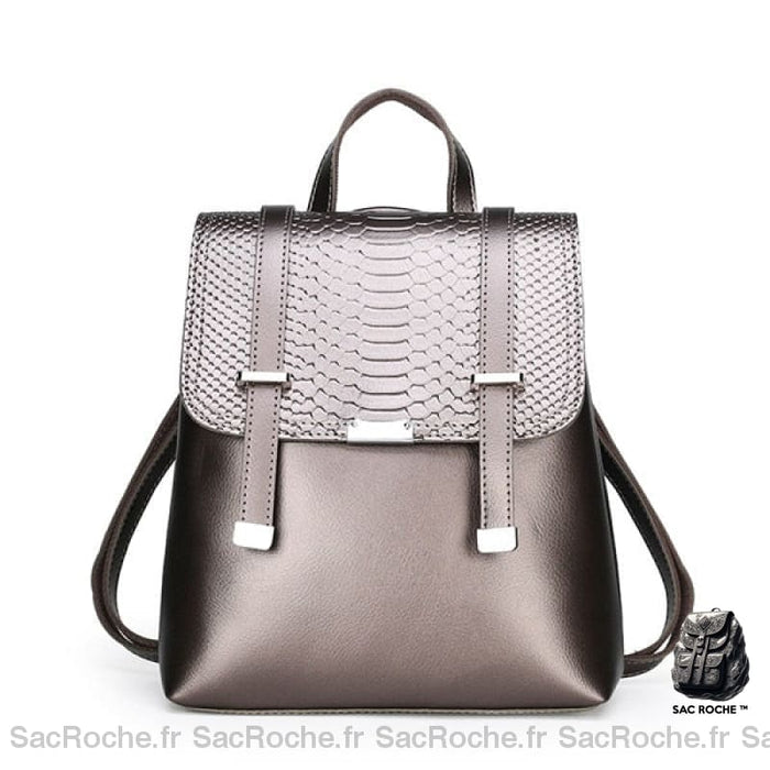 Sac à dos femme embossé python gris avec un fond blanc