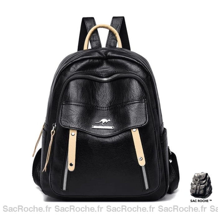 Sac À Dos Femme Texturé Avec Compartiments Multi Noir/Beige Sac A Dos Femme