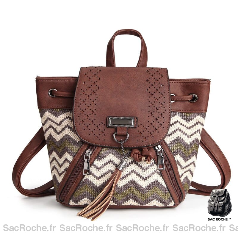 Sac À Dos Femme Urbain Cuir Tissu Bohème Marron Sac A