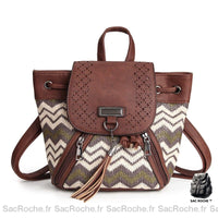 Sac à dos femme urbain cuir tissu bohème - modèle Marron - Sac Roche ™