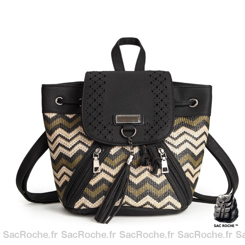 Sac À Dos Femme Urbain Cuir Tissu Bohème Noir Sac A