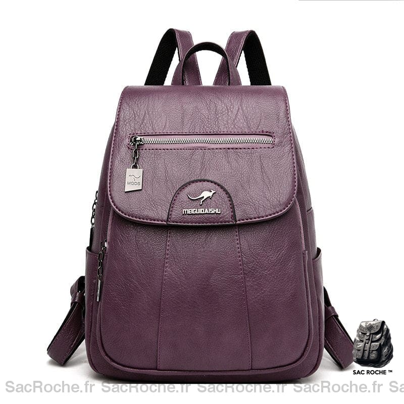 Sac à dos femme citadin en cuir - Violet - Sac à dos en cuir pour femmes Sac à dos