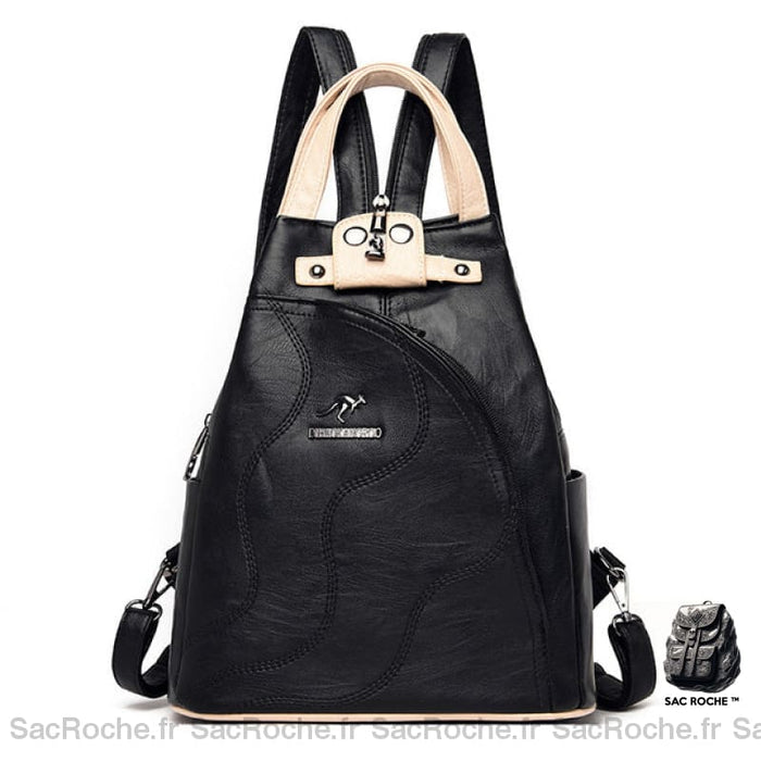 Sac À Dos Femme Urbain Rétro Élégant Noir/Beige Sac A Dos Femme