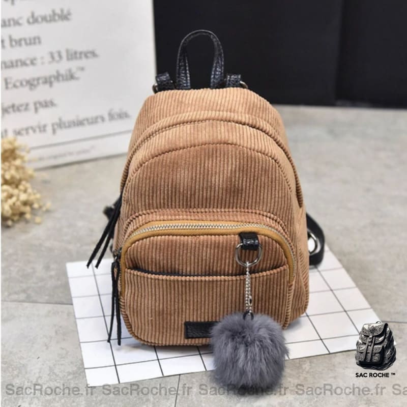 Sac à dos femme petit format velours côtelé - Marron - Sac à dos Sac à dos scolaire