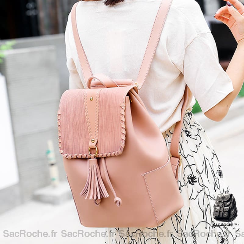Sac À Dos Femme Vintage Avec Rabat Et Pompon Sac A