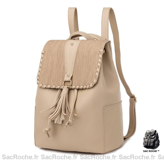 Sac À Dos Femme Vintage Avec Rabat Et Pompon Beige Sac A
