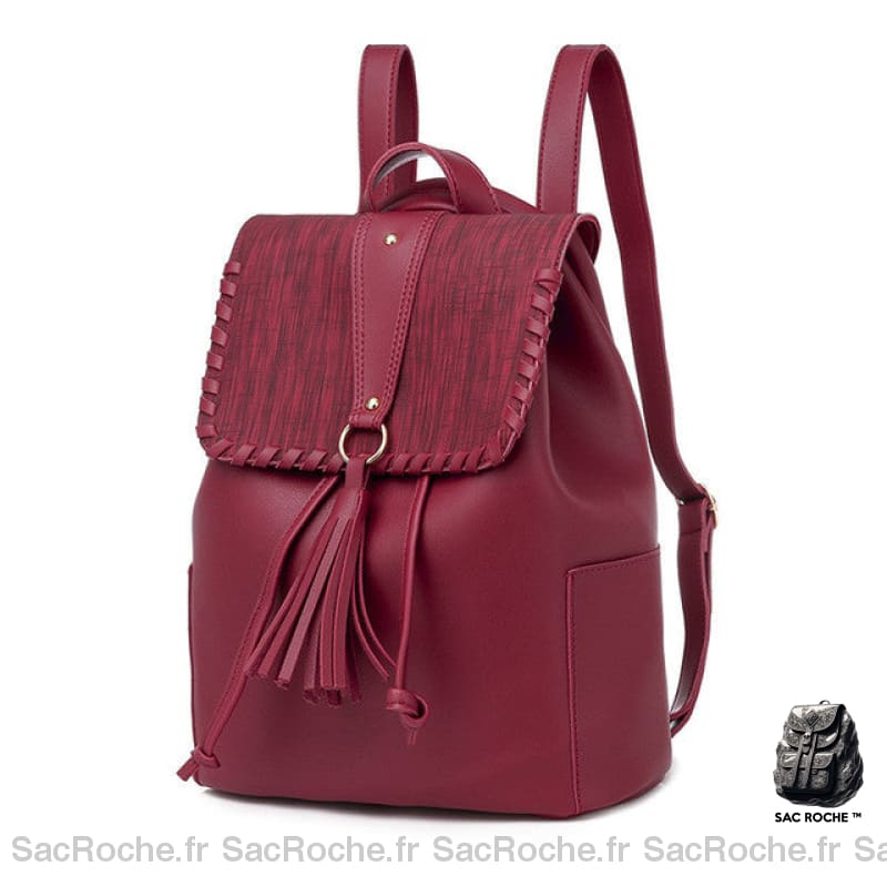 Sac À Dos Femme Vintage Avec Rabat Et Pompon Rouge Sac A