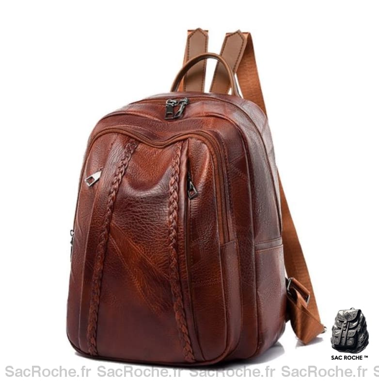 Sac à dos femme vintage en cuir PU - Marron - Sac à dos Sac