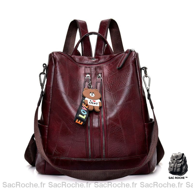 Sac À Dos Femme Vintage Cuir Souple Bourgogne Sac A