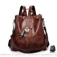 Sac à dos femme vintage, cuir souple - modèle Marron - Sac Roche ™