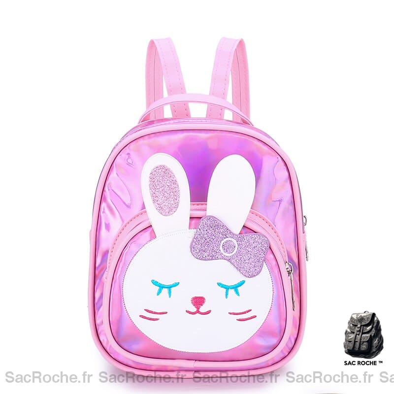 Sac à dos imitation cuir fille réfléchissant motif lapin rose avec un fond blanc