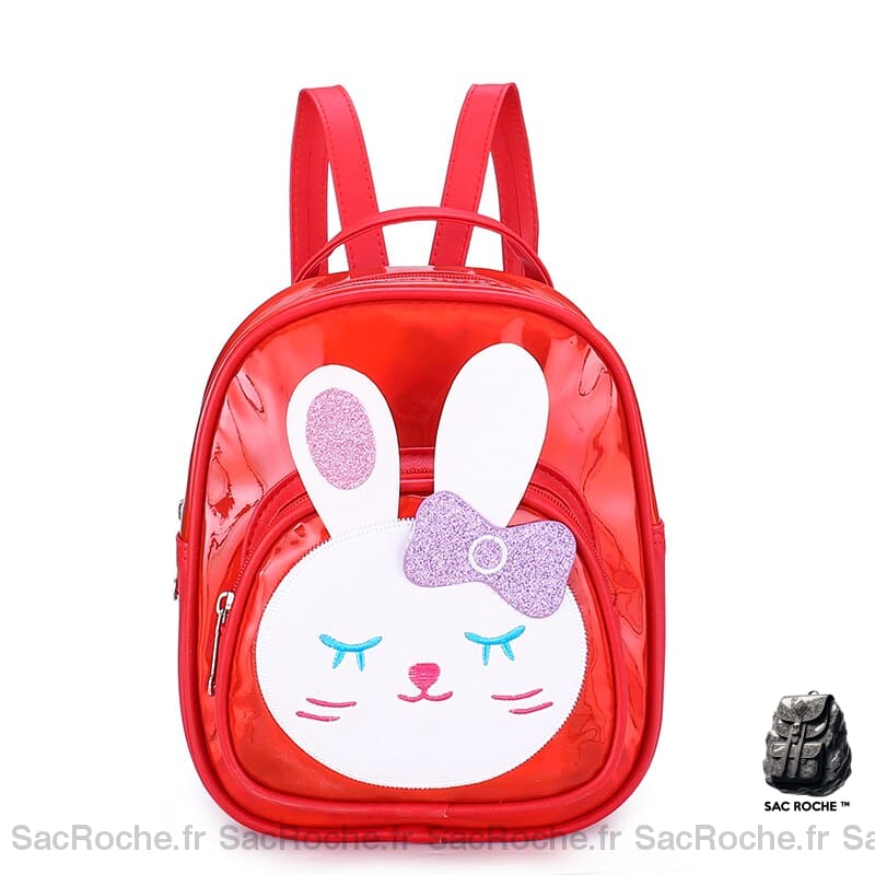 Sac à dos imitation cuir fille réfléchissant motif lapin rouge avec un fond blanc