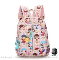 Sac à dos fille imprimé dessin animé rose avec un fond blanc