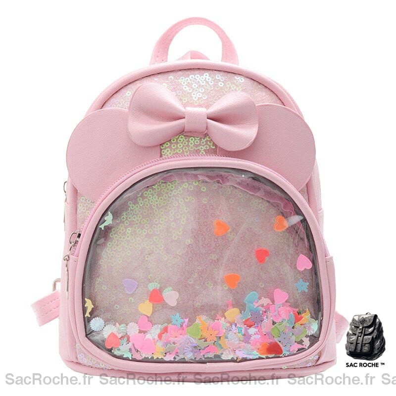 Petit sac à dos fille avec nœud rose avec un fond blanc