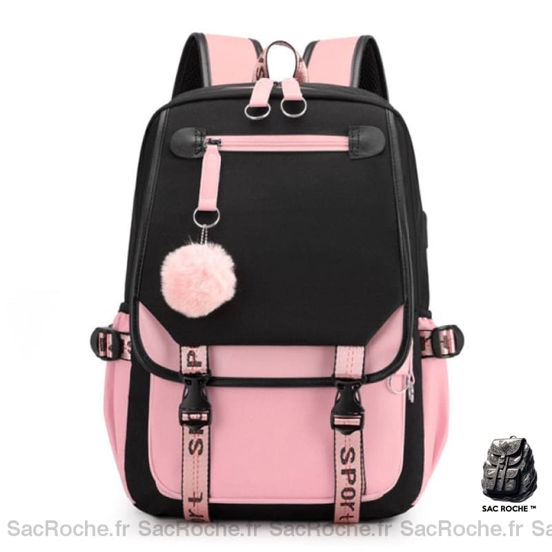 Sac À Dos Fille Scolaire - Noir/Rose 1 Compartiment Noir Et Rose Sacs Dos Scolaire