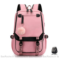 Sac à Dos Fille Scolaire - Noir/Rose - 1 Compartiment - modèle Rose - Sac Roche ™