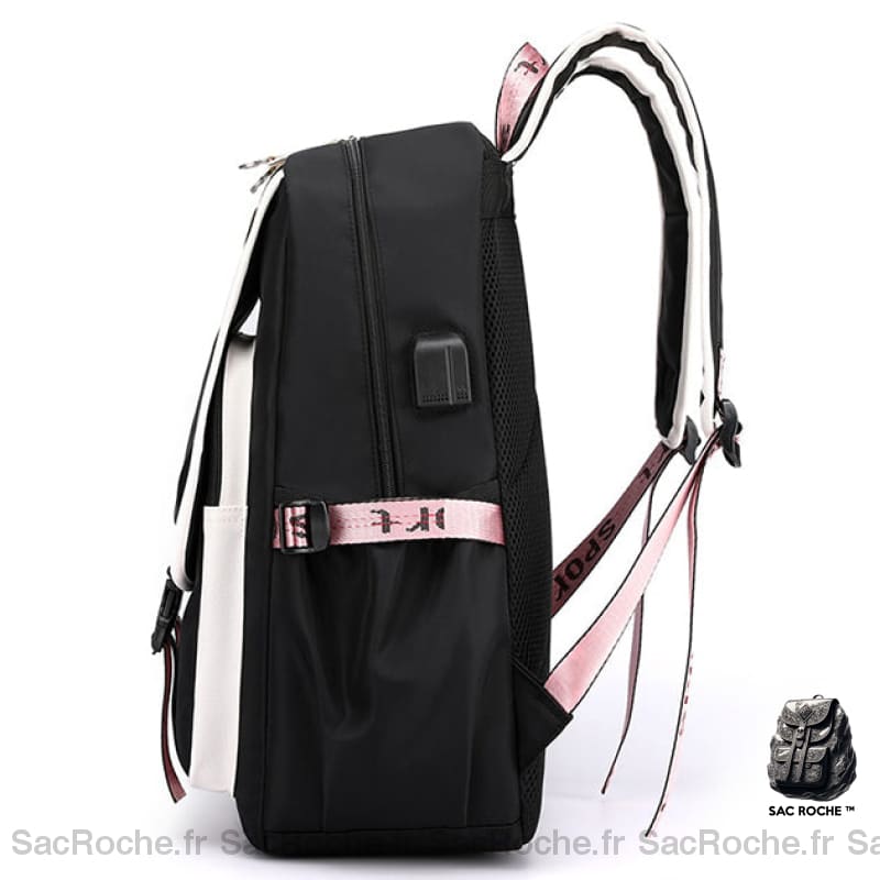 Sac À Dos Fille Scolaire - Noir/Rose 1 Compartiment Sacs Dos Scolaire