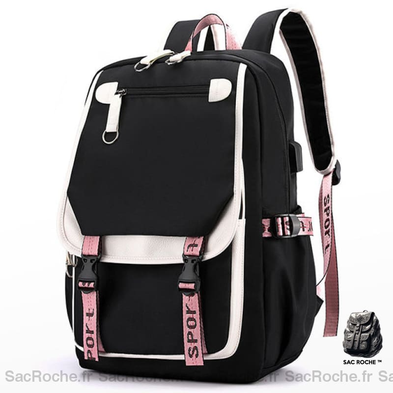 Sac À Dos Fille Scolaire - Noir/Rose 1 Compartiment Sacs Dos Scolaire