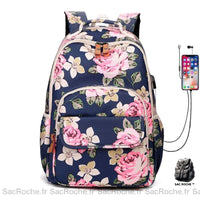 Sac à dos fleuri - modèle Bleu Foncé - Sac Roche ™