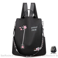 Sac à dos fleurs femme brodé - modèle Noir - Sac Roche ™