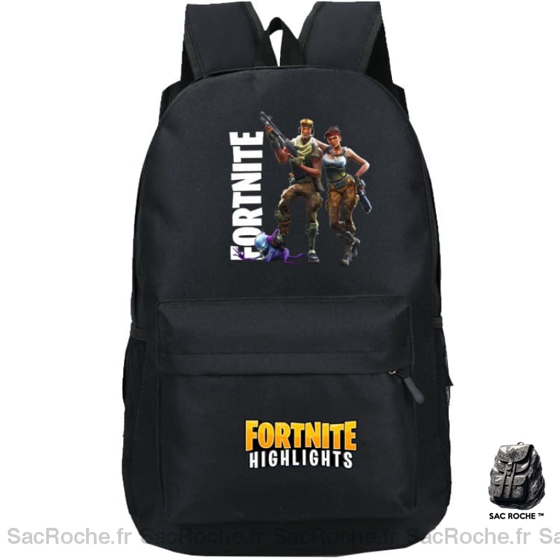 Sac à dos Fortnite Highlights noir avec un fond blanc