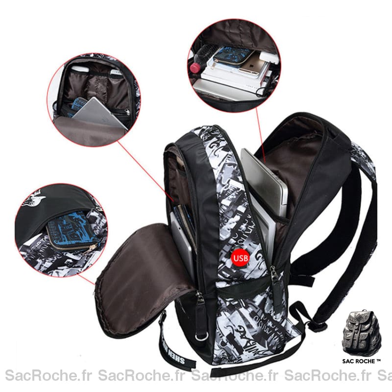 Sac À Dos Graffiti Usb Garçon Enfant