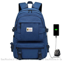 Sac à dos grande capacité jaune collège lycée - modèle Bleu - Sac Roche ™