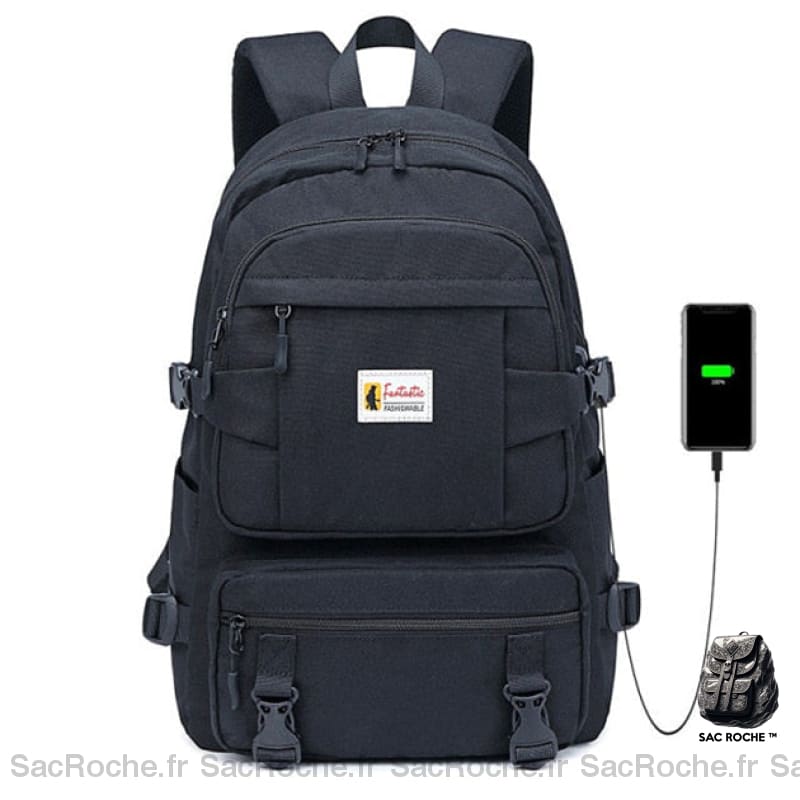 Sac À Dos Grande Capacité Jaune Collège Lycée Noir Sacs Scolaire