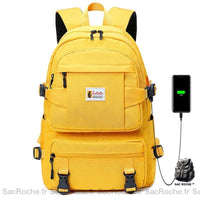 Sac à dos grande capacité jaune collège lycée - modèle Jaune - Sac Roche ™