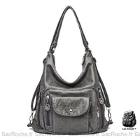 Sac à dos gris femme cuir argenté - Sac Roche ™