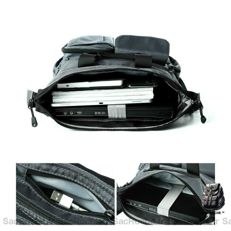 Sac À Dos Gris Multi-Poche Vintage Homme